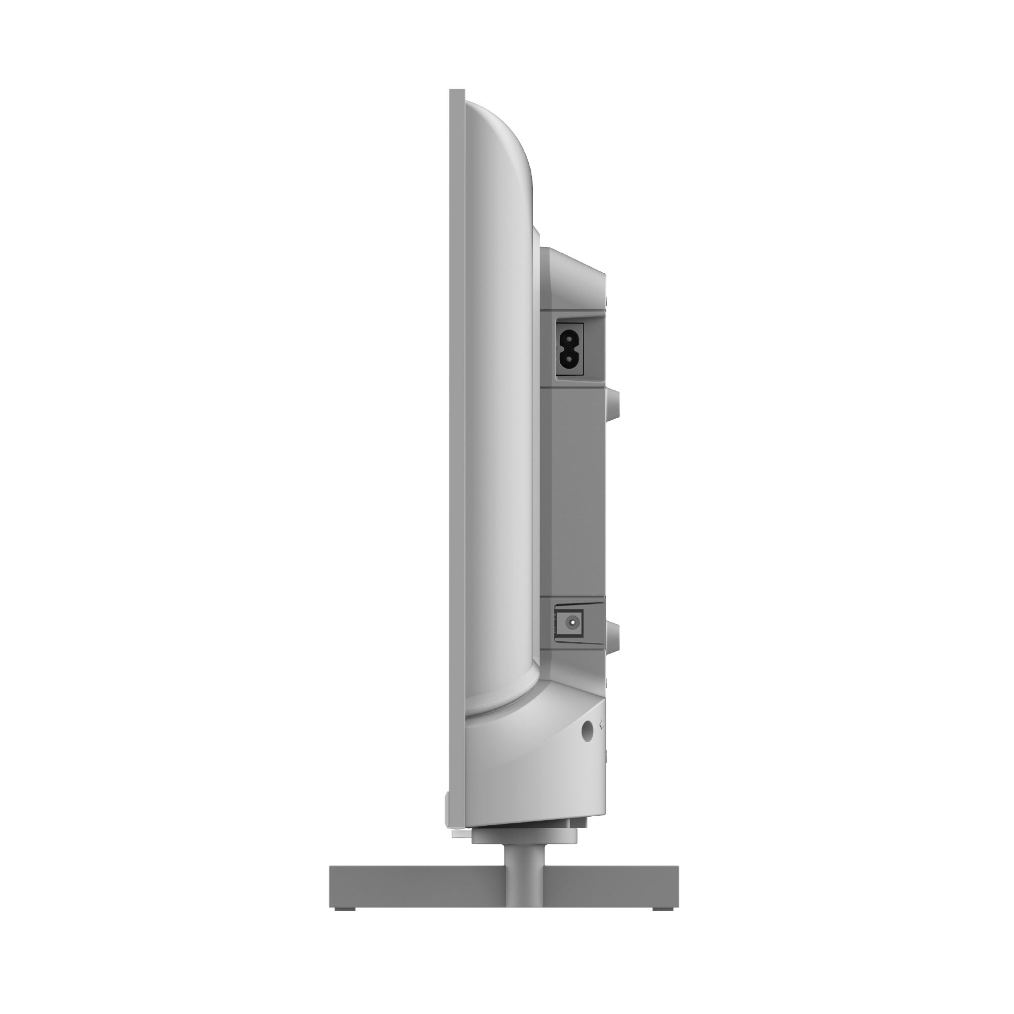 Side view of a Thomson white TV on a white background