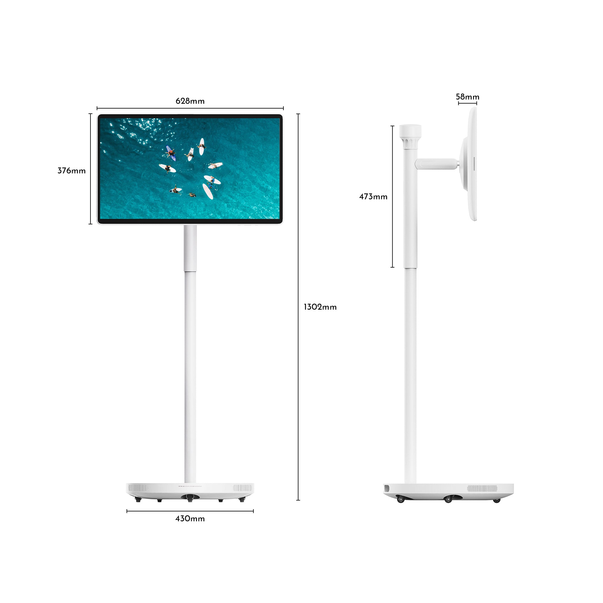 TV stand with dimensions labeled on a white background