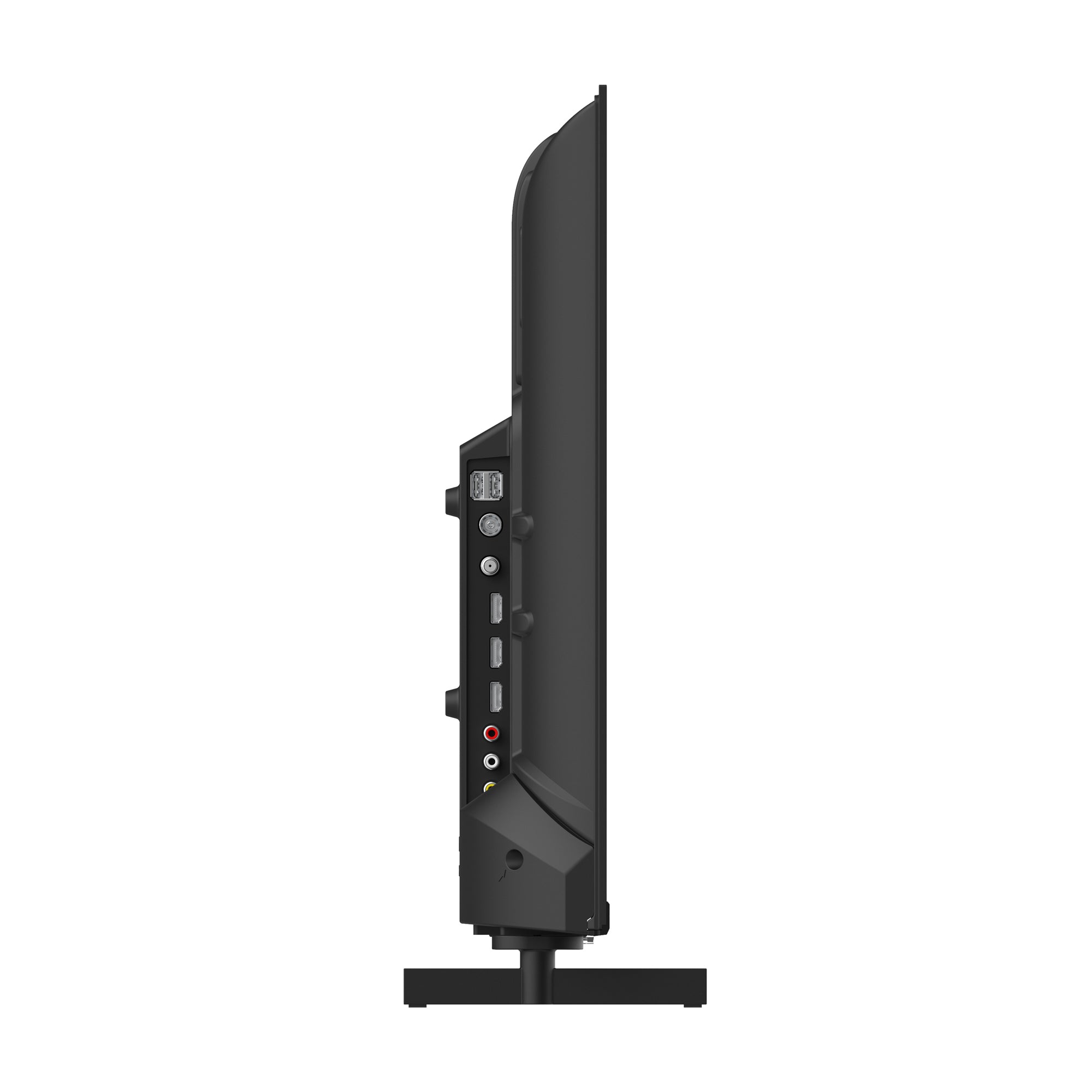 Black TV side view with ports on a white background