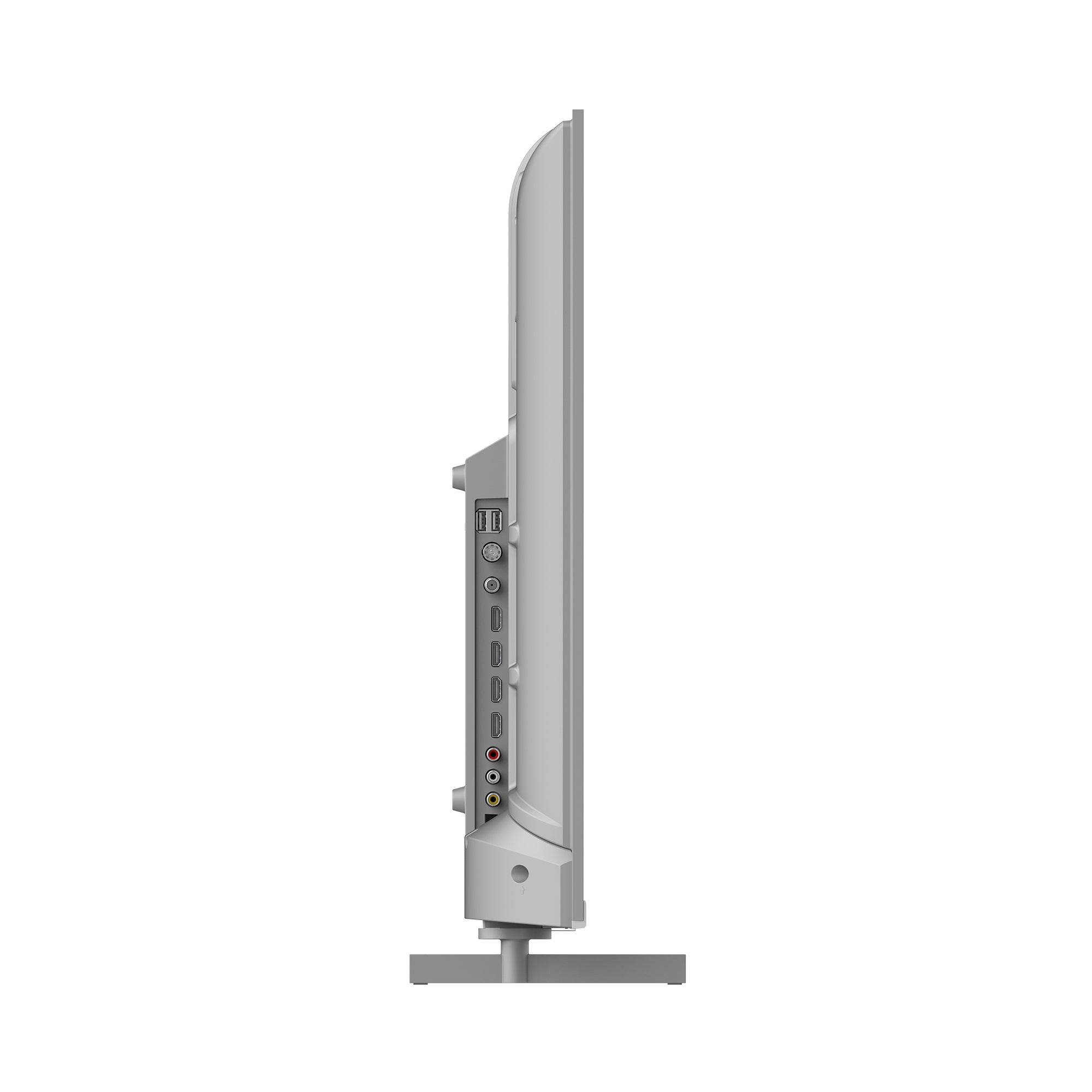 Side view of a flat-screen Thomson TV on a white background