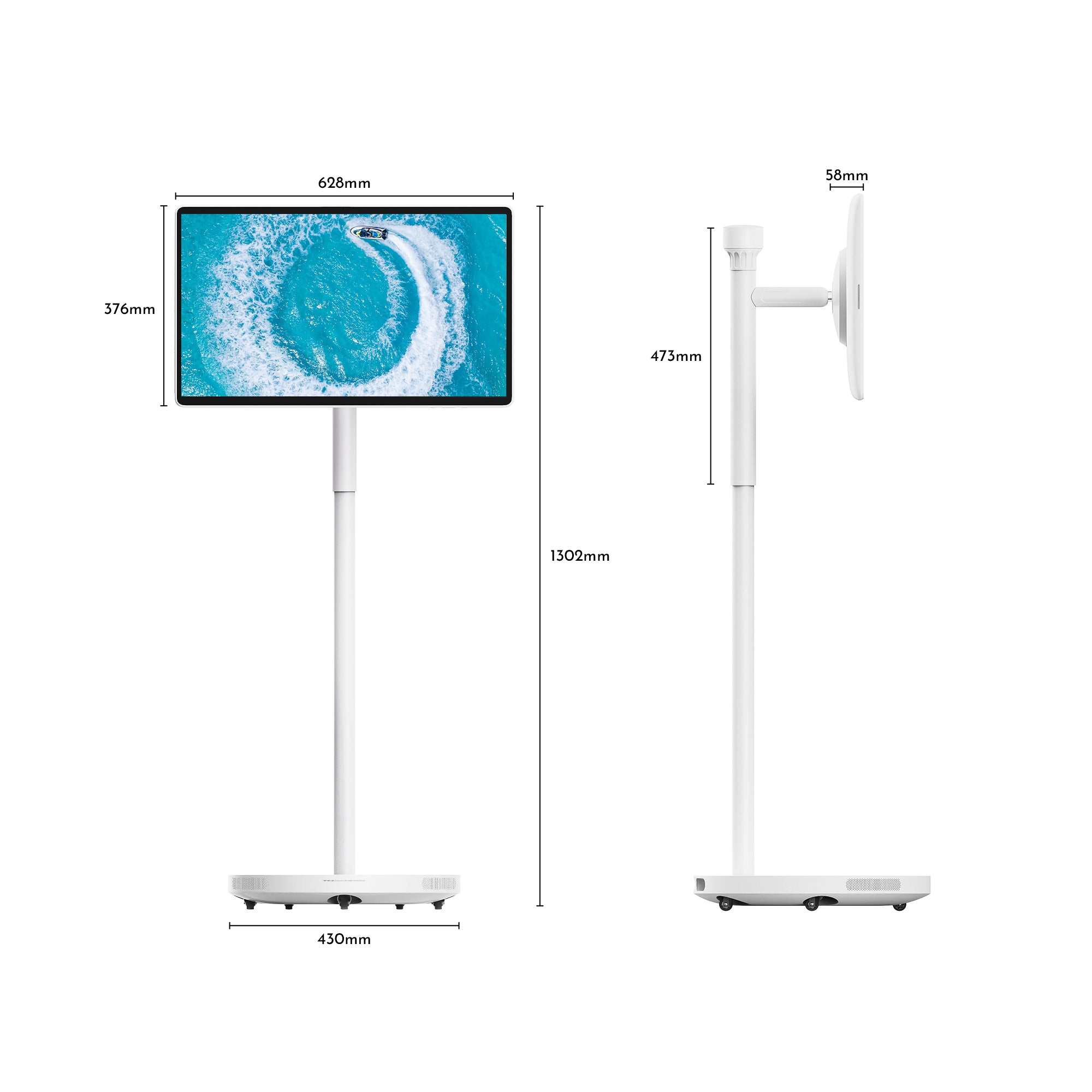 TV stand with dimensions labeled on a white background