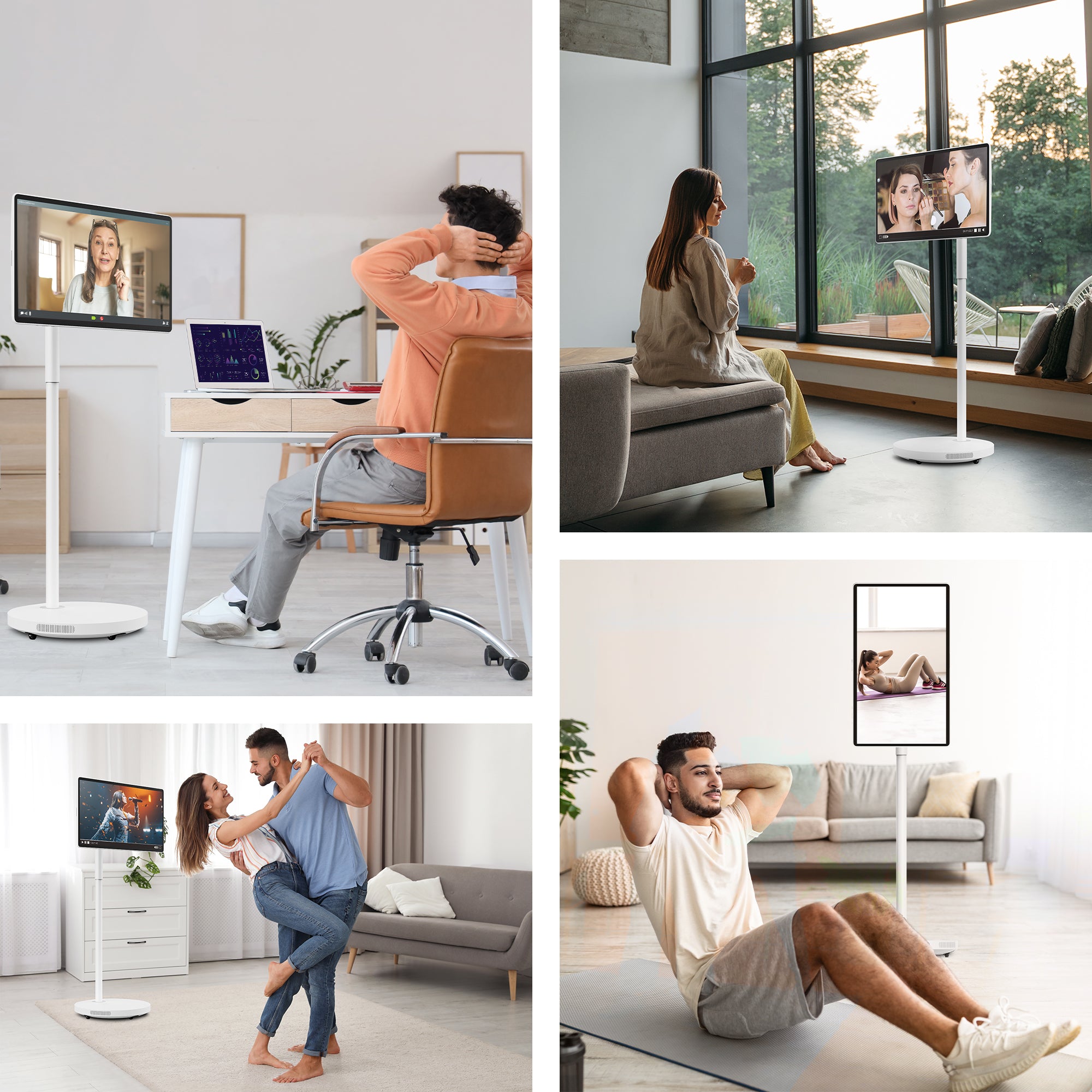 Collage of people using a smart home device in various settings.