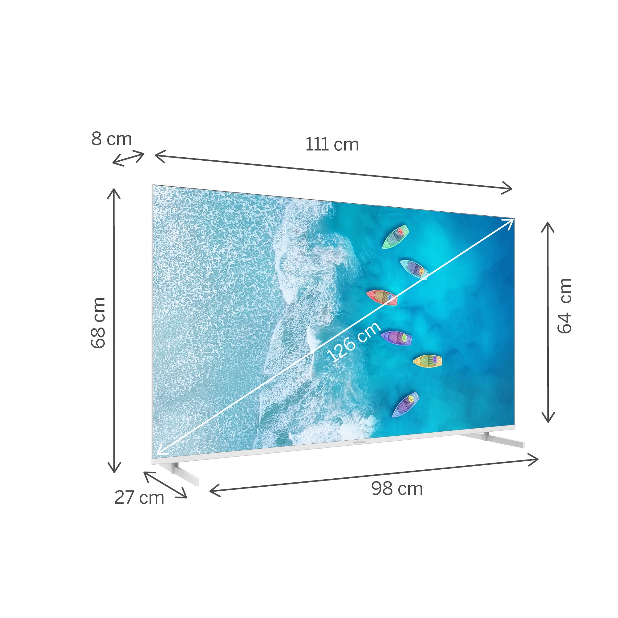 Measurement chart of a television screen with dimensions labeled